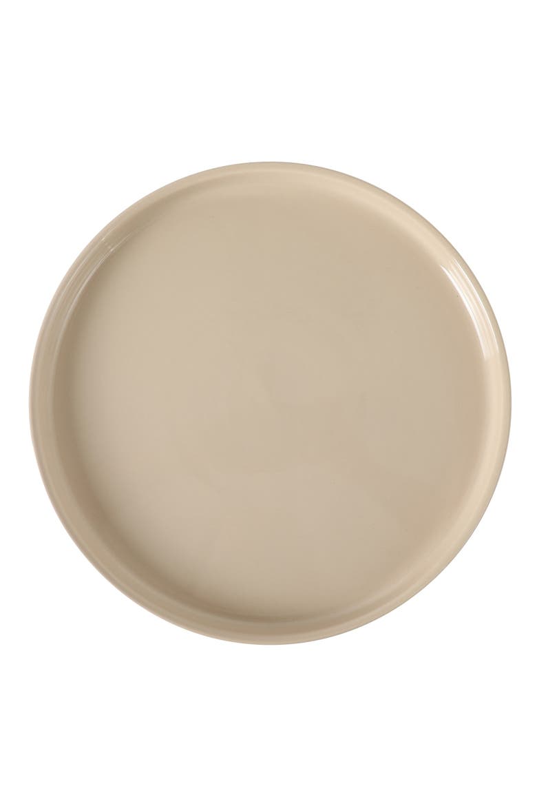 Gracious Dining Round Stoneware Cake Stand with Acacia Wood Base, Alternate, color, Taupe