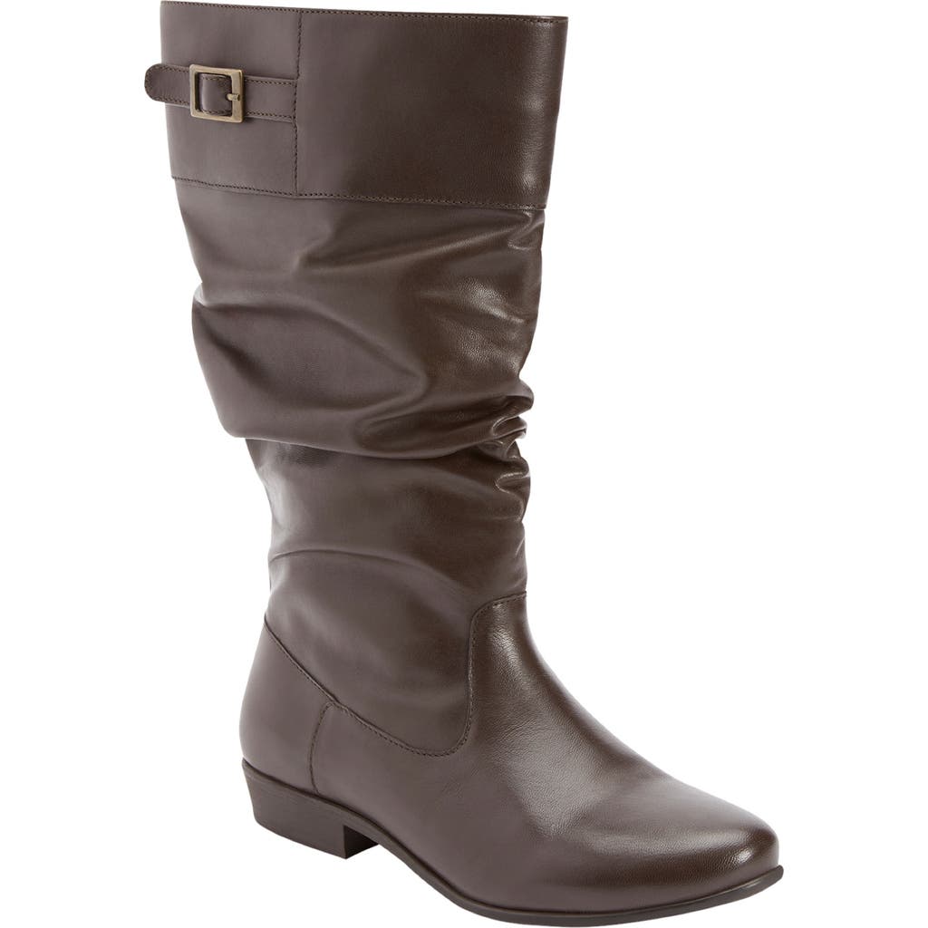Comfortview The Monica Wide Calf Leather Boot In Brown