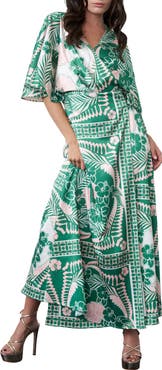 CIEBON Cloudine Tropical Print Maxi Wrap Dress