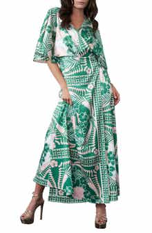 Cloudine Tropical Print Maxi Wrap Dress