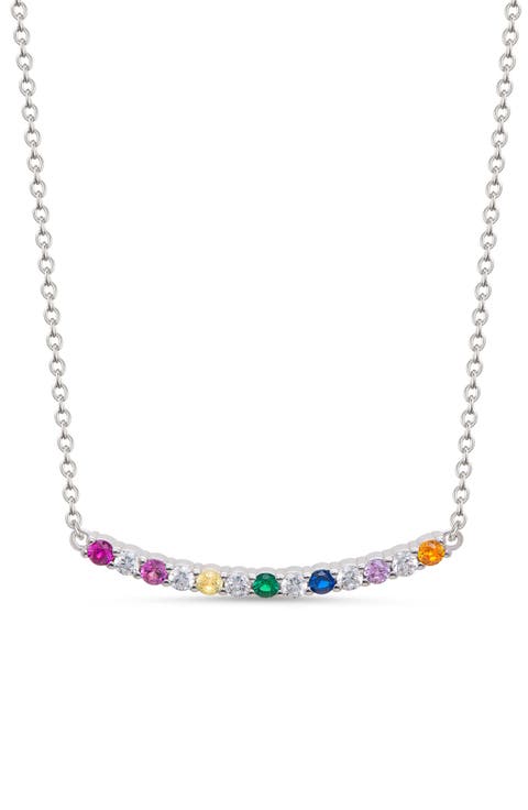 Kids' Cubic Zirconia Bar Pendant Necklace