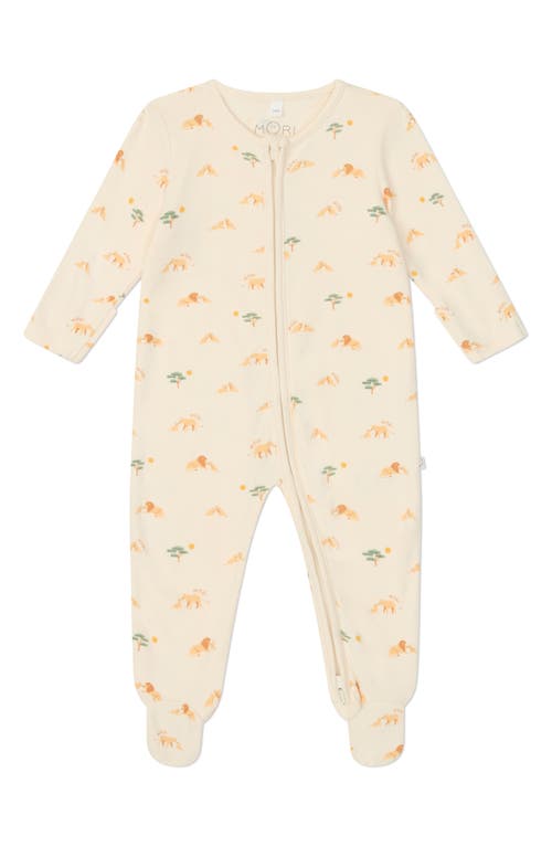 Mori Print Fitted One-piece Footed Pajamas In Lion Print