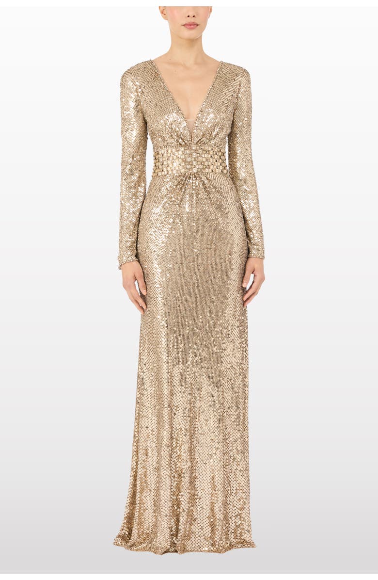 Jenny Packham June Sequin Embellished Maxi Dress, Alternate, color, Illusion