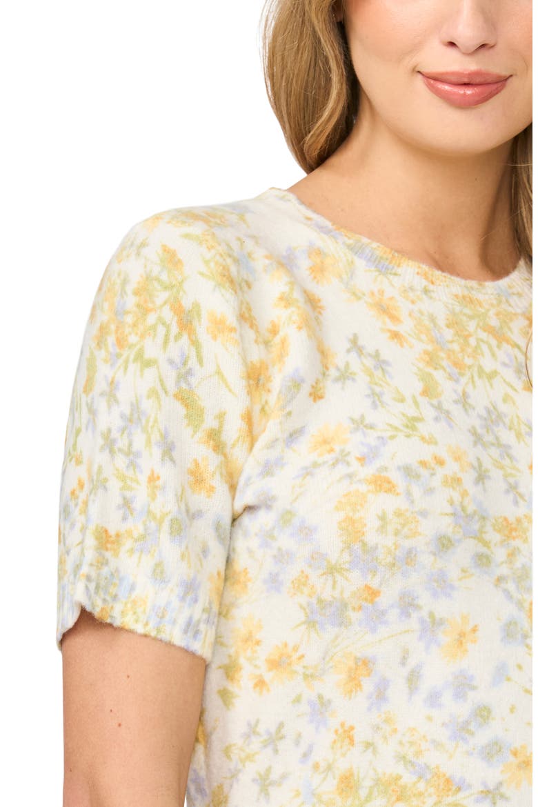 Floral Print Short Sleeve Sweater, Alternate, color, NEW IVORY