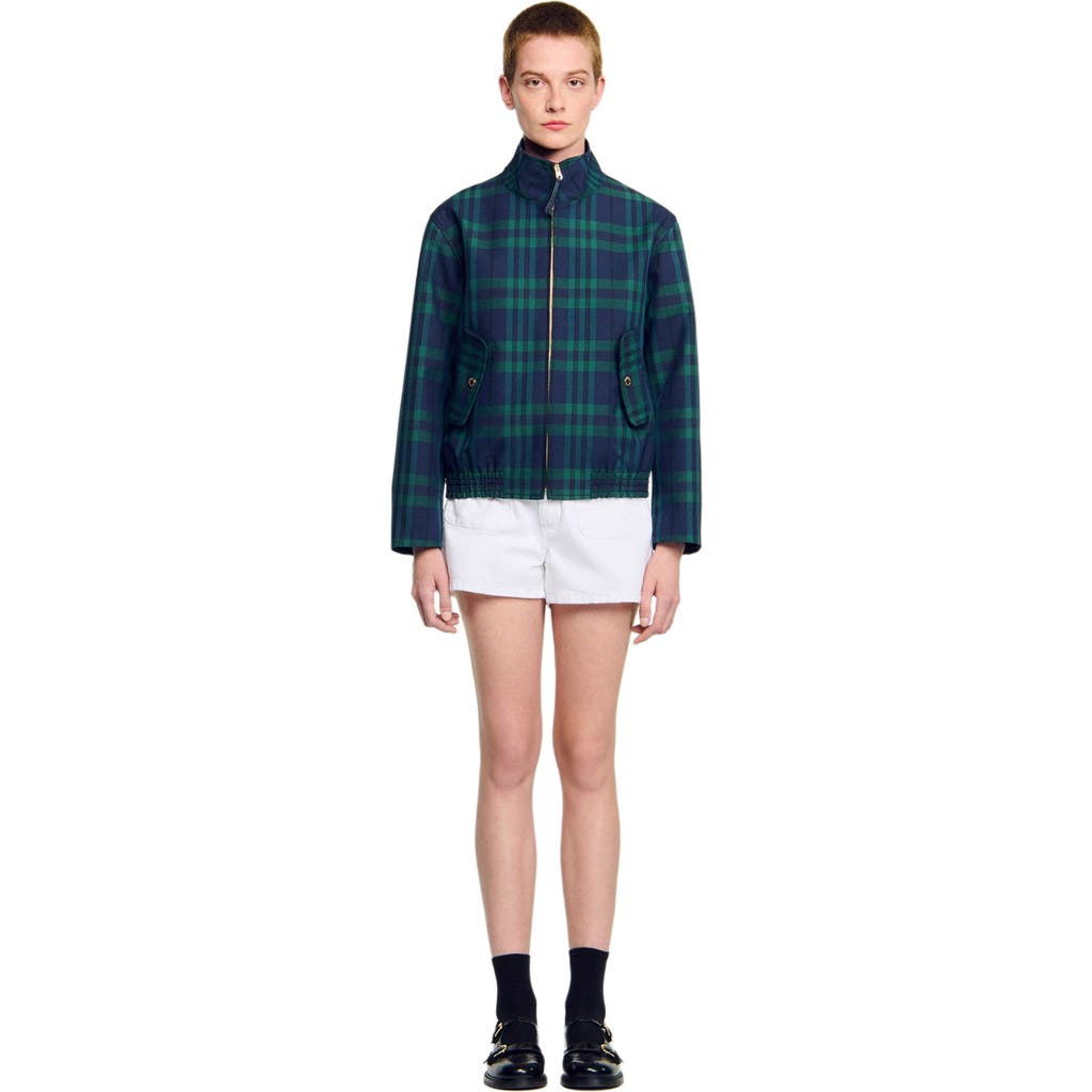 Sandro Checked Jacket In Blue