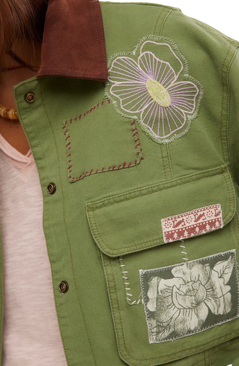 Free People Martha Workwear Appliquè Crop Jacket, Alternate, color, Callisto Green