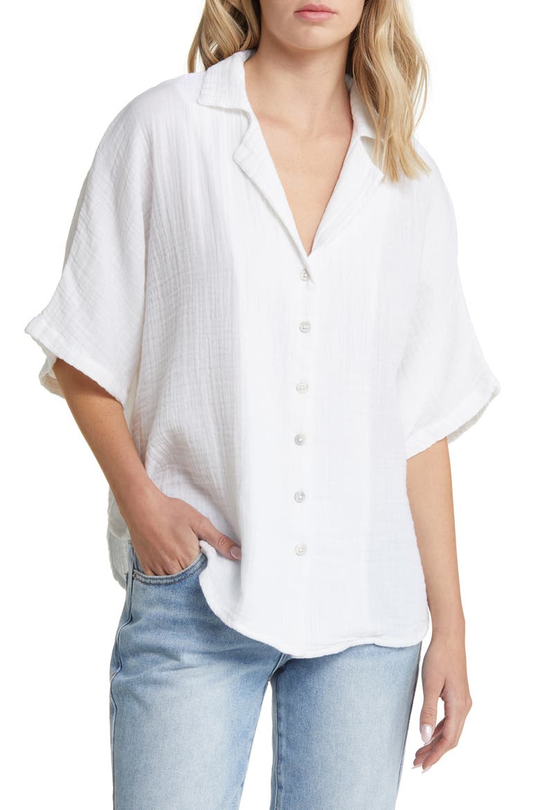 Premium Surf Cotton Gauze Button-Up Shirt, Main, color, WHITE