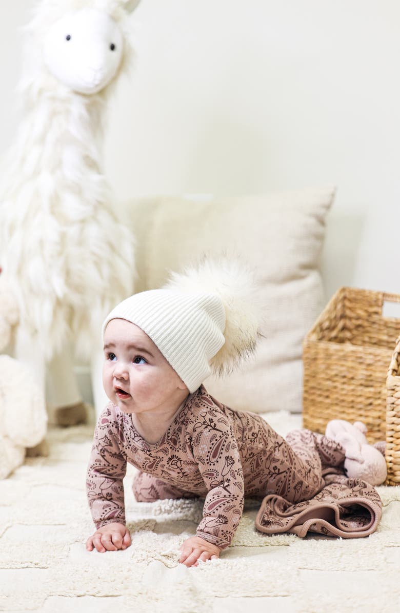 Manière Pretty Paisley Rib Cotton Blend Footie, Alternate, color, Mauve