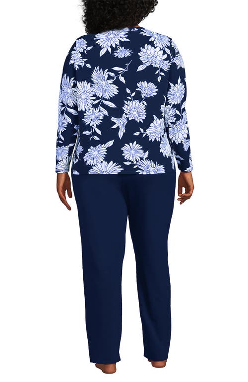 Lands' End Petite Knit 2 Piece Pajama Set In Blue