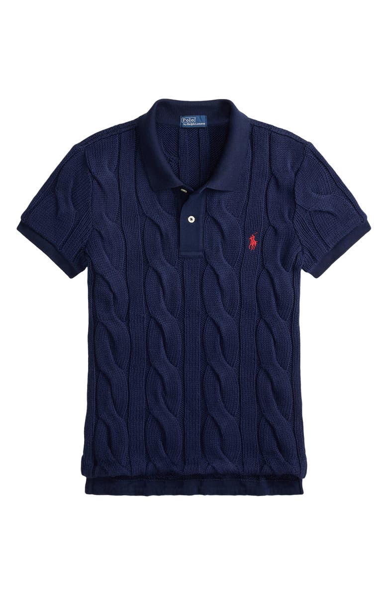 Polo Ralph Lauren Cotton Cable Knit Polo, Alternate, color, Newport Navy