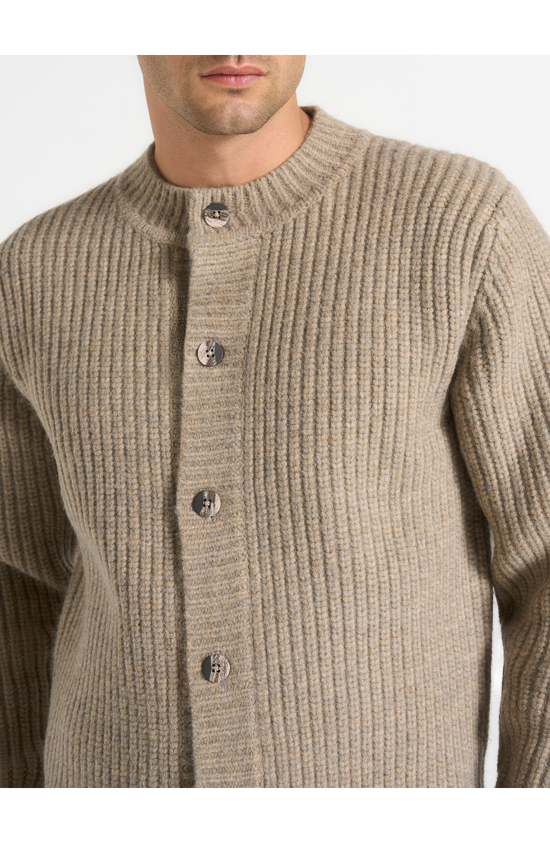 Manière De Voir Alix Unisex Crewneck Ribbed Knit Cardigan, Alternate, color, Beige