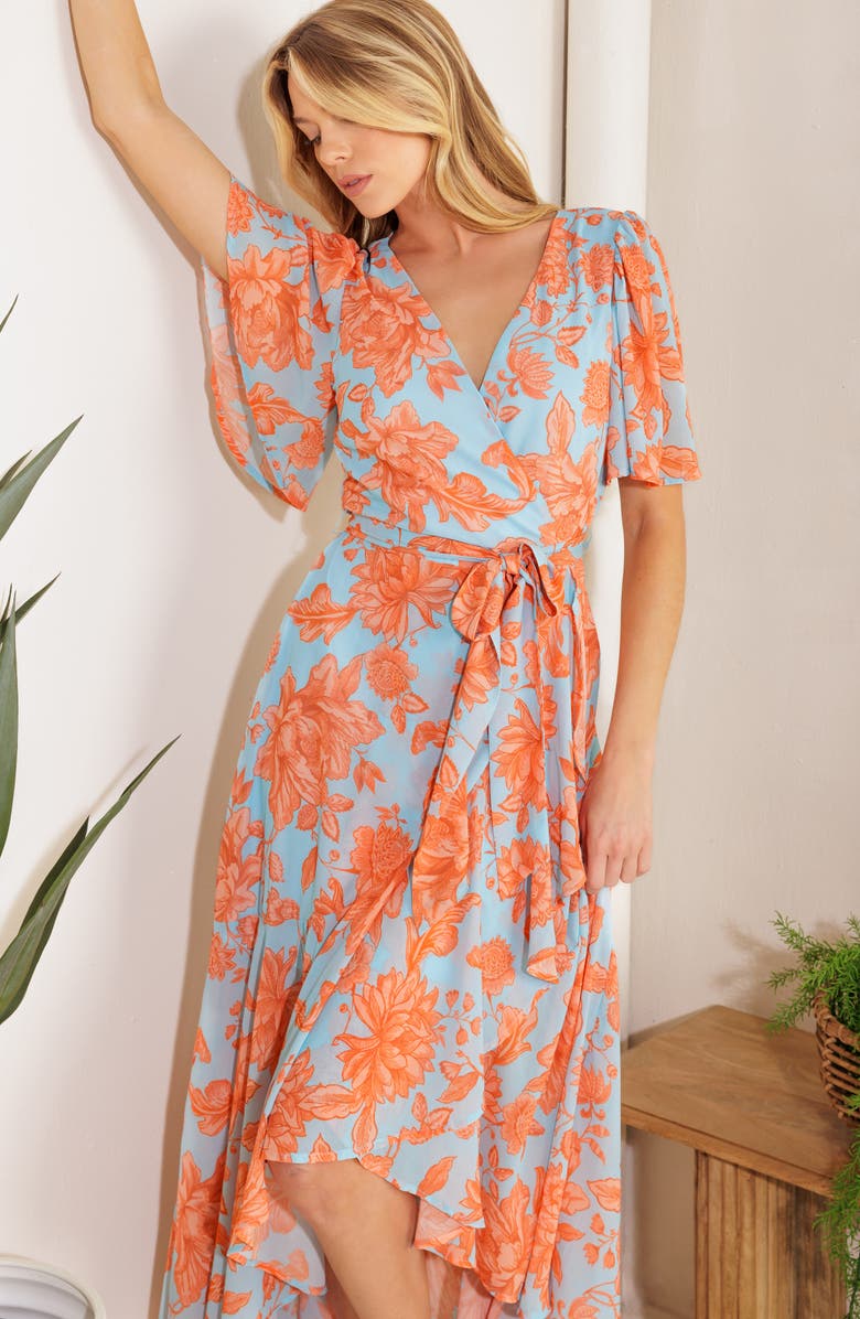 FLYING TOMATO Flutter Sleeve Wrap Style Dress, Alternate, color, 