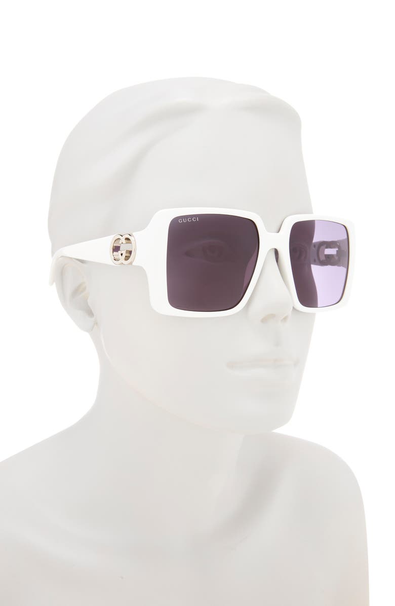 Gucci 54mm Square Sunglasses, Alternate, color, White White Grey