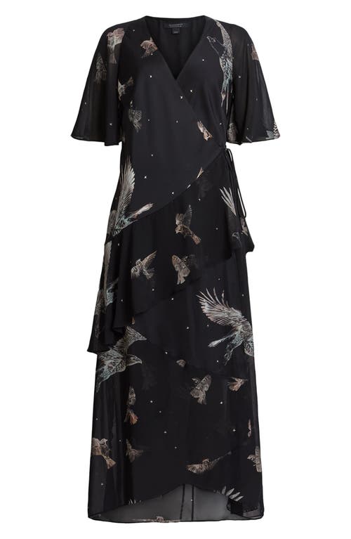 Allsaints Alana Printed Wrap Over Midi Dress