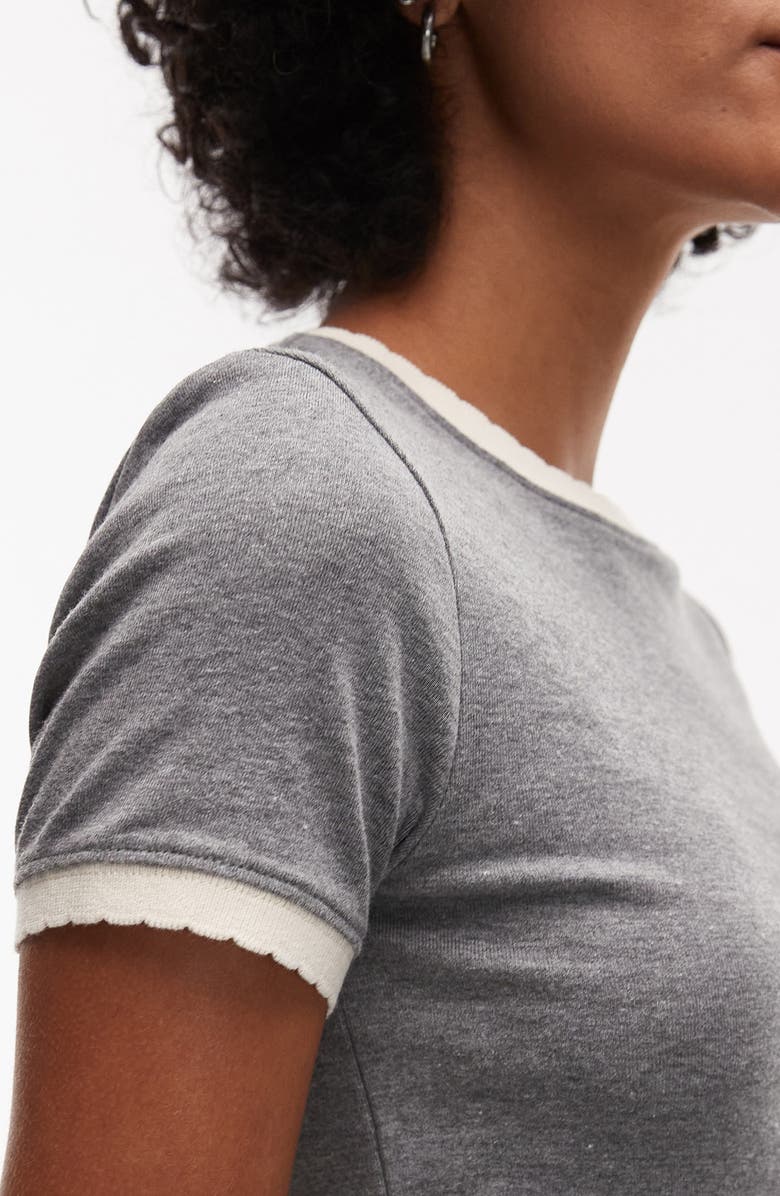 Topshop Everyday Fitted Lettuce Edge Cotton Blend T-Shirt, Alternate, color, Grey