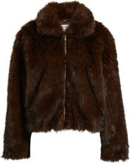 Open Edit Faux Fur Bomber Jacket