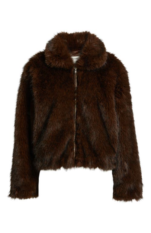 Open Edit Faux Fur Bomber Jacket In Brown