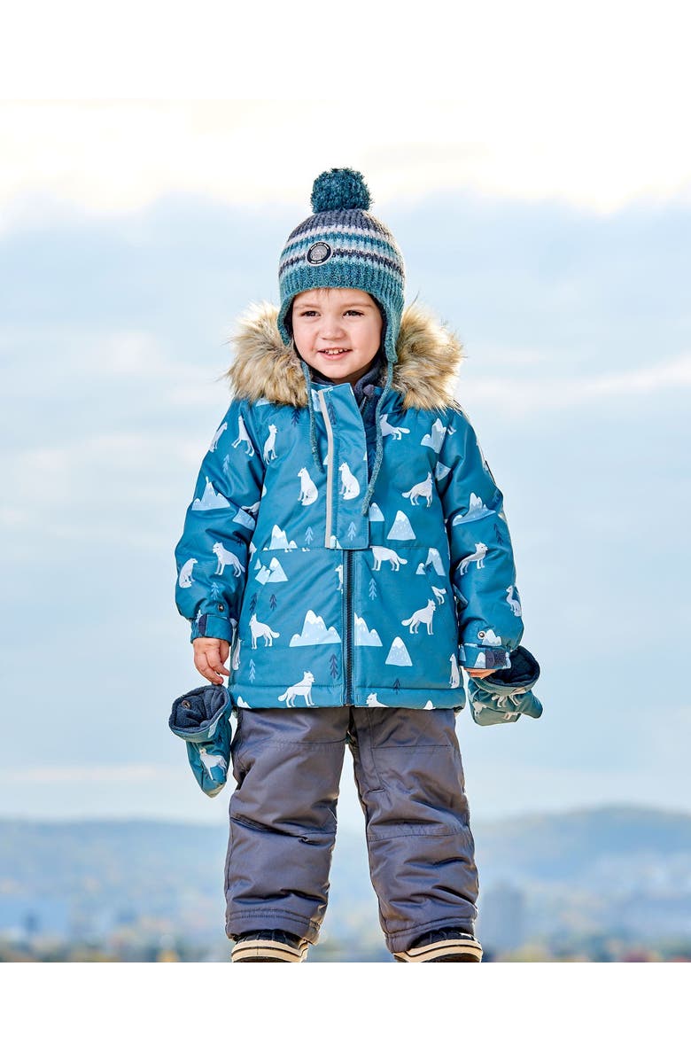Deux par Deux Baby Boy's Two Piece Baby Snowsuit Sage Printed Wolves And Dark Grey, Alternate, color,
