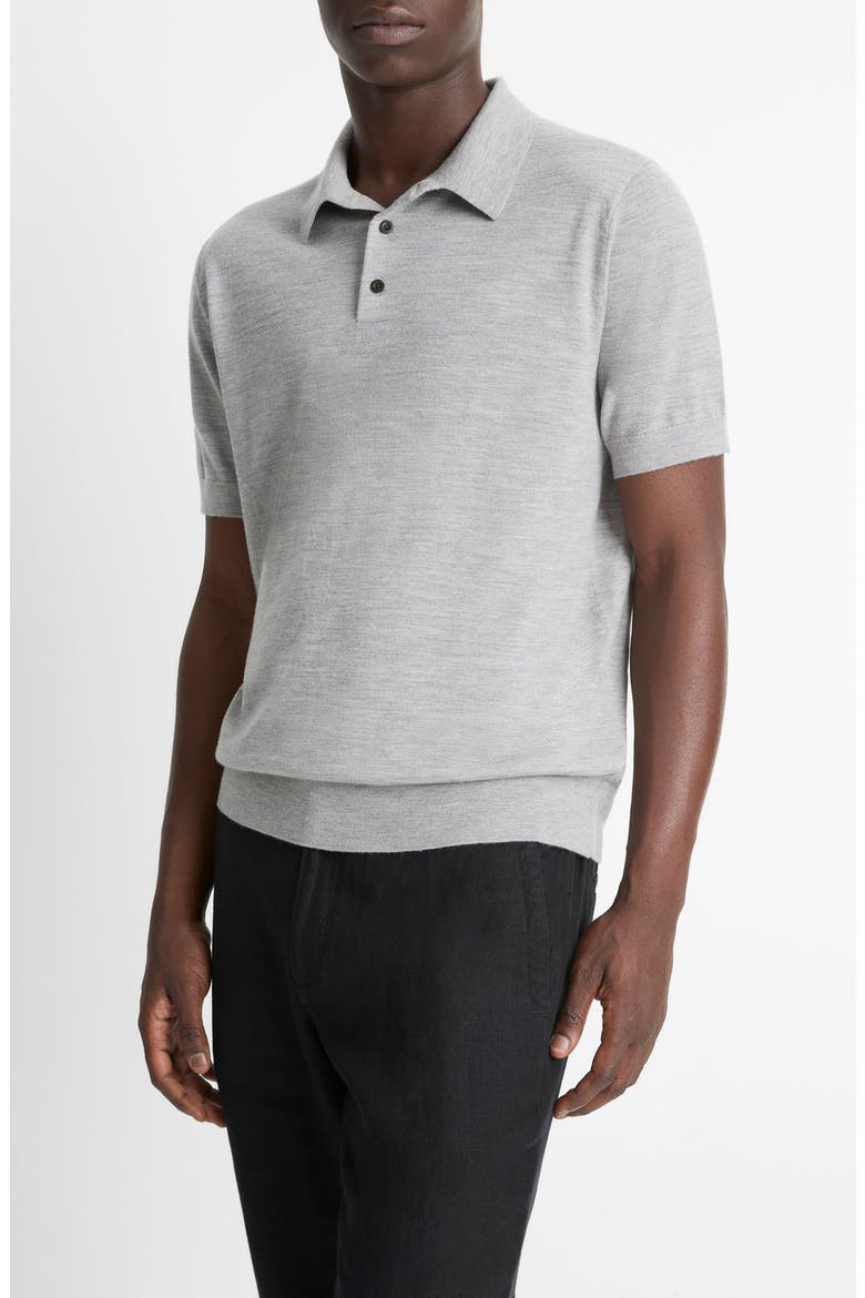 Short Sleeve Wool & Cashmere Polo Sweater, Alternate, color, HEATHER GREY