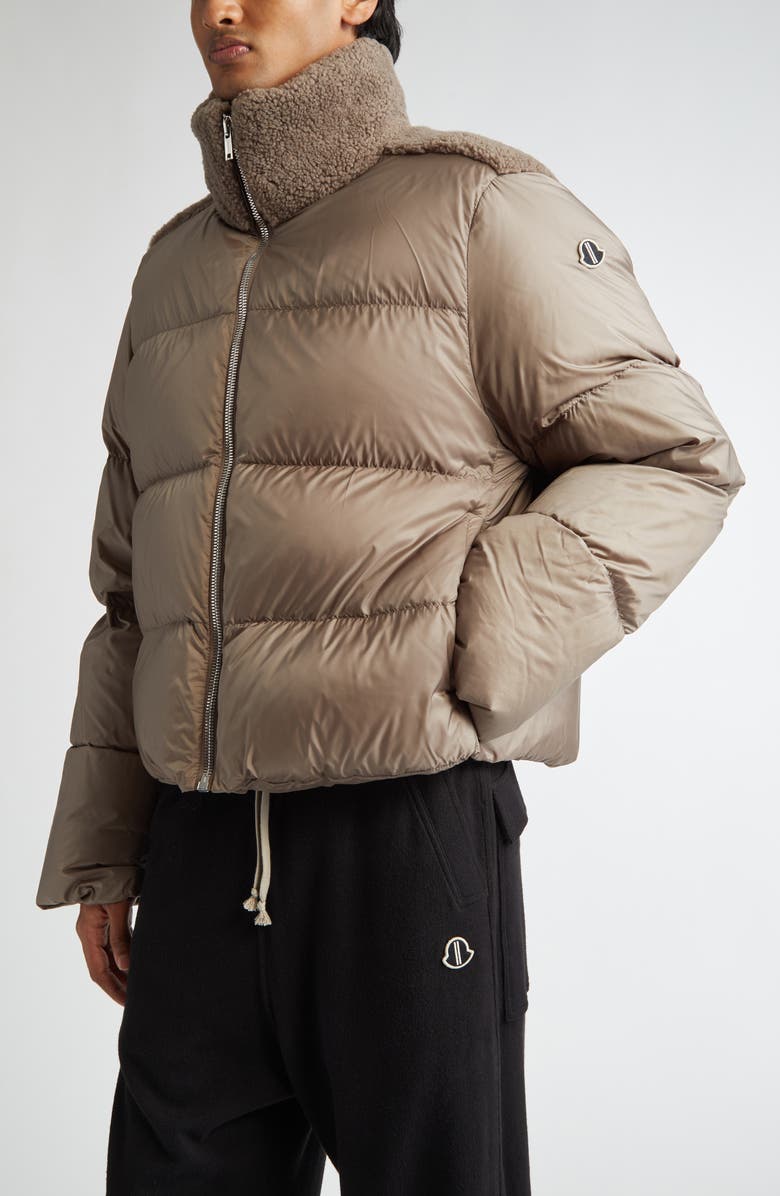 Moncler x Rick Owens Cyclopic Genuine Shearling Trim Down Puffer Jacket, Alternate, color,