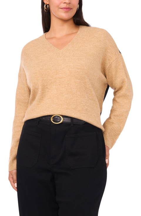 Colorblock V-Neck Sweater (Plus)