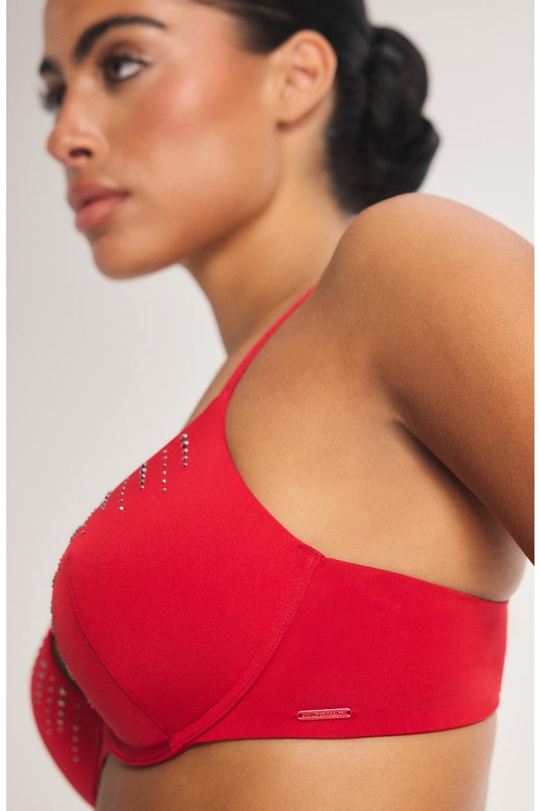 Microfiber Rhinestone Underwire Push-Up Bra, Alternate, color, TIMELESS RED