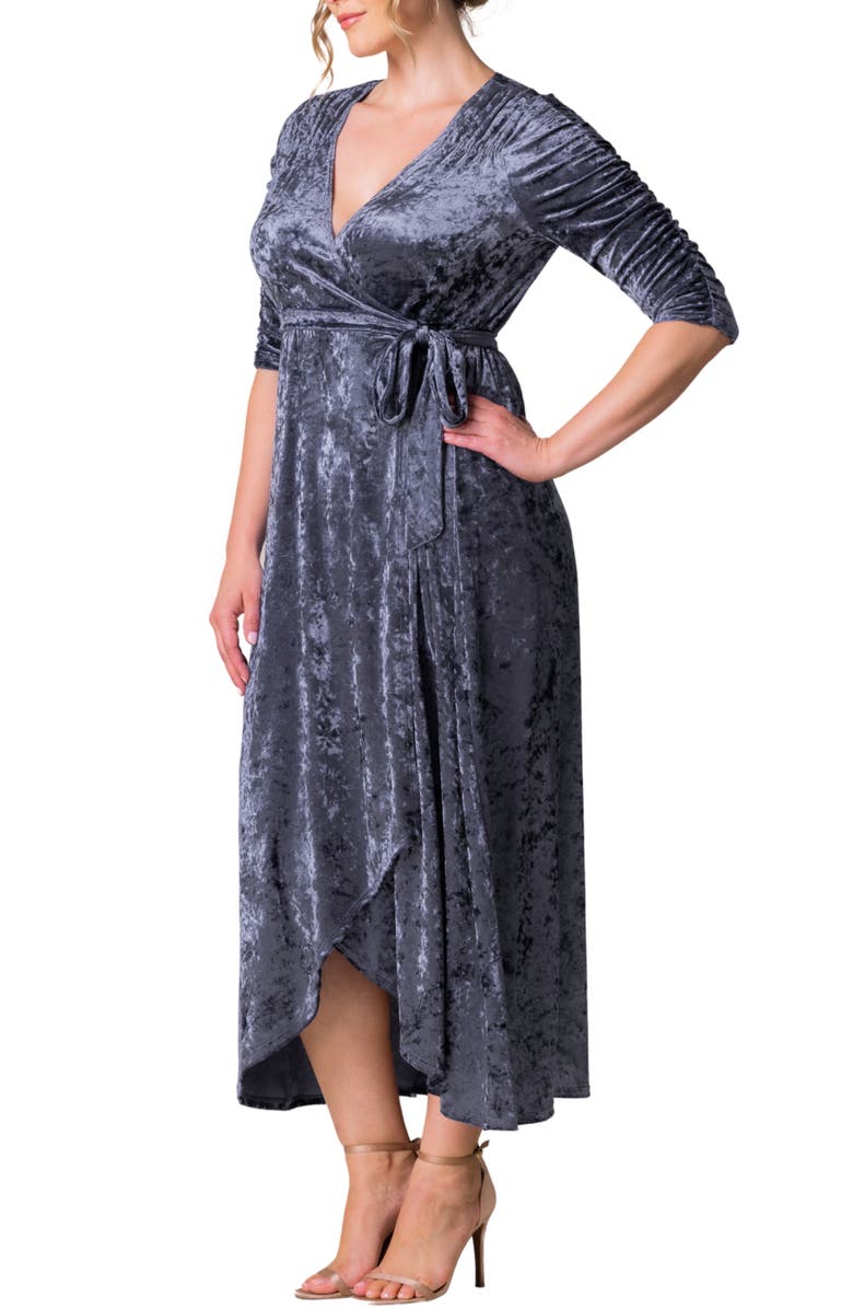 Kiyonna Cara Crushed Velvet Wrap Gown, Alternate, color, Deep Frost