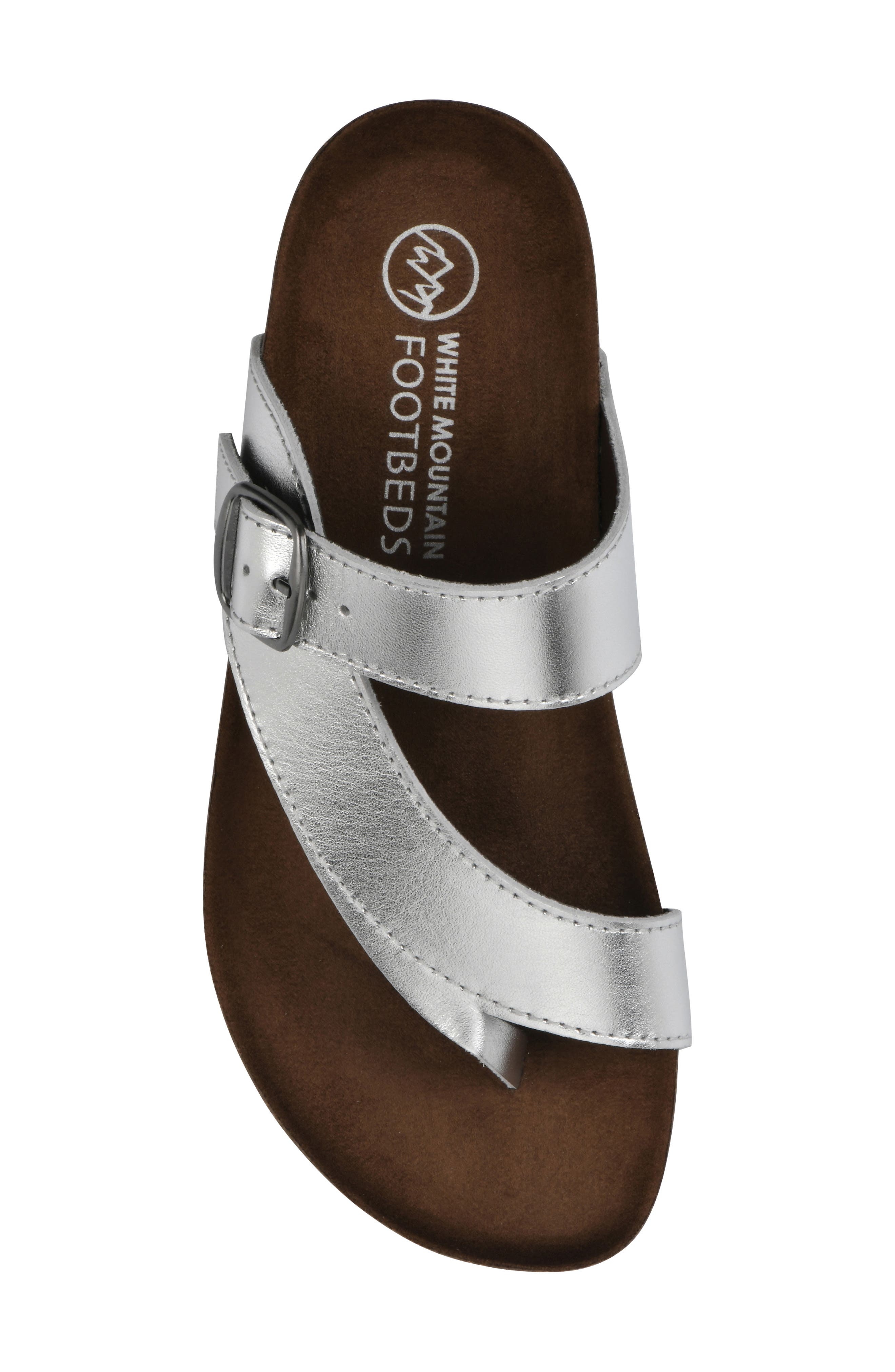White Mountain Footwear Carly Leather Footbed Sandal, Alternate, color, Silver/ Leather