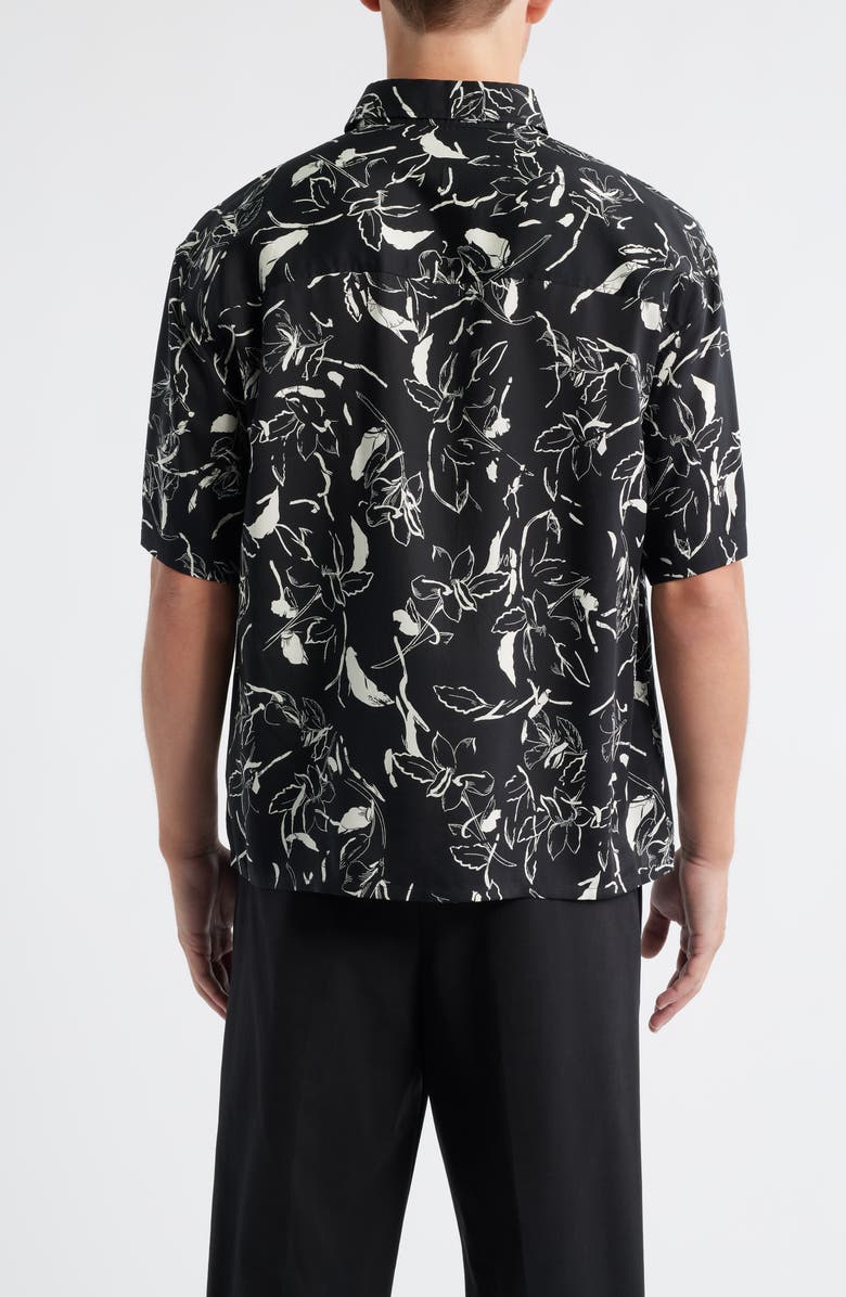 Open Edit Floral Short Sleeve Button-Up Shirt, Alternate, color, Black- Ivory Tossed Petal