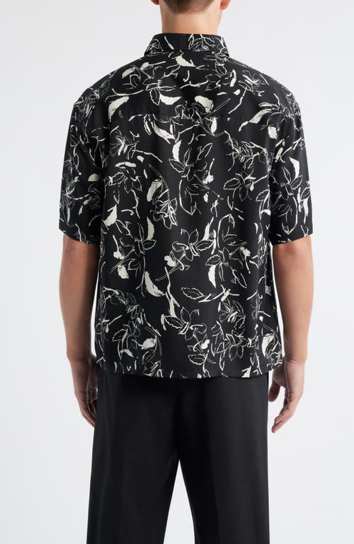 Open Edit Floral Short Sleeve Silk Button-up Shirt In Multi