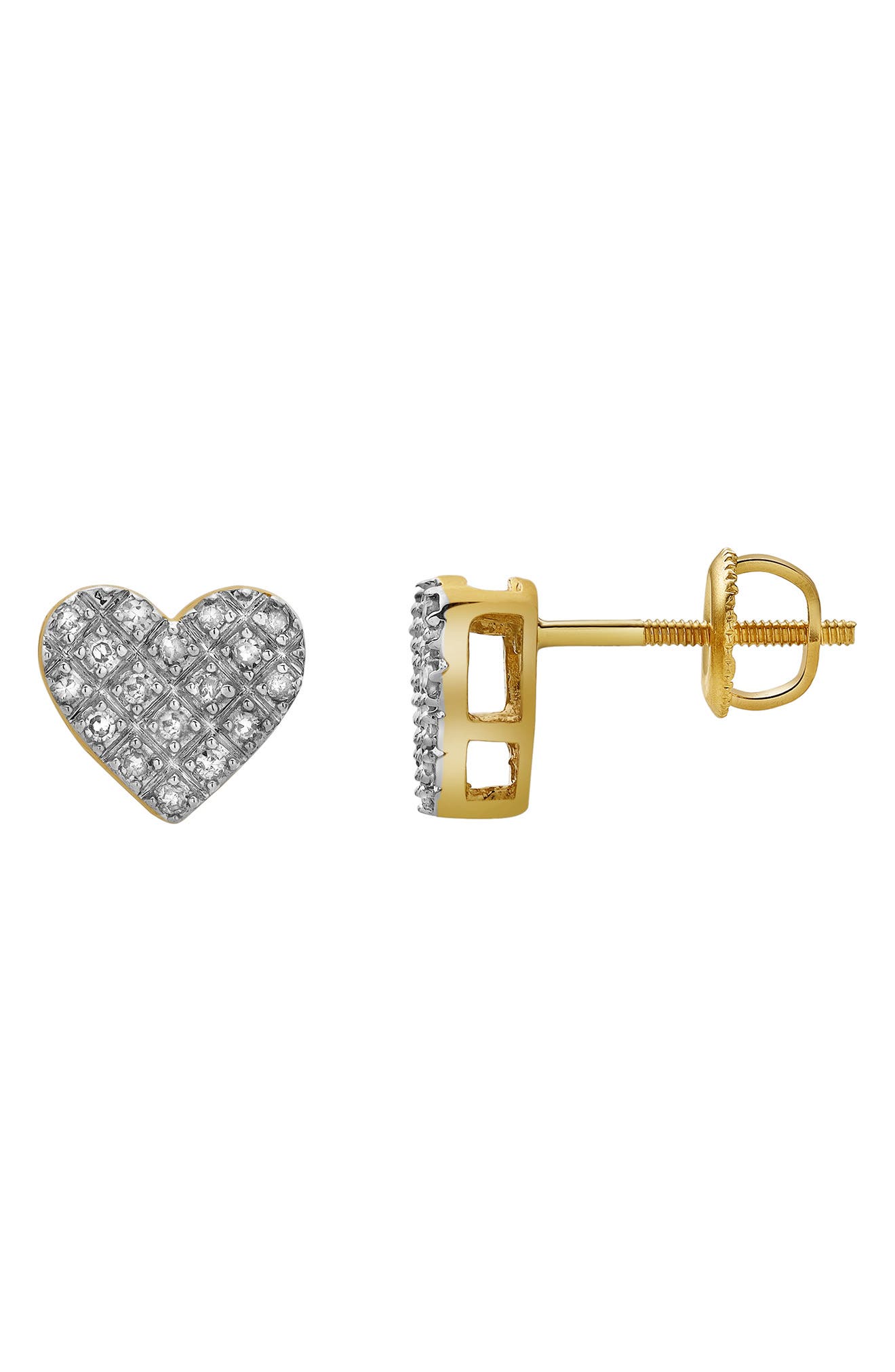 LuvMyJewelry Yearn 10K Gold Pavé Diamond Heart Stud Earrings