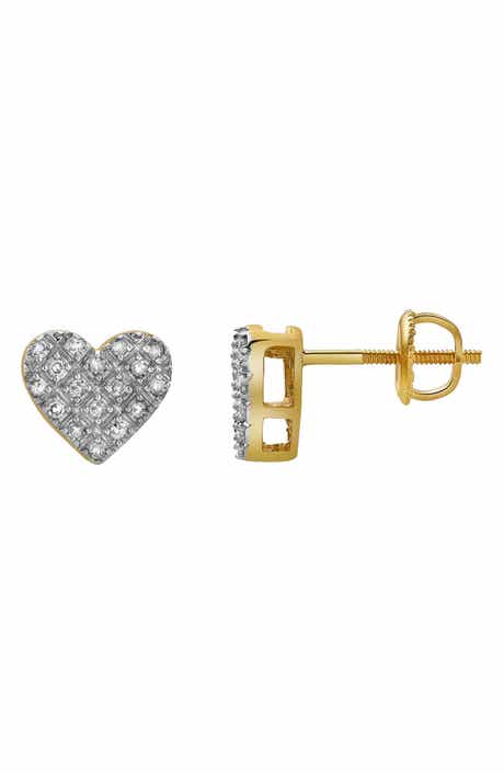LuvMyJewelry Yearn 10K Gold Pavé Diamond Heart Stud Earrings