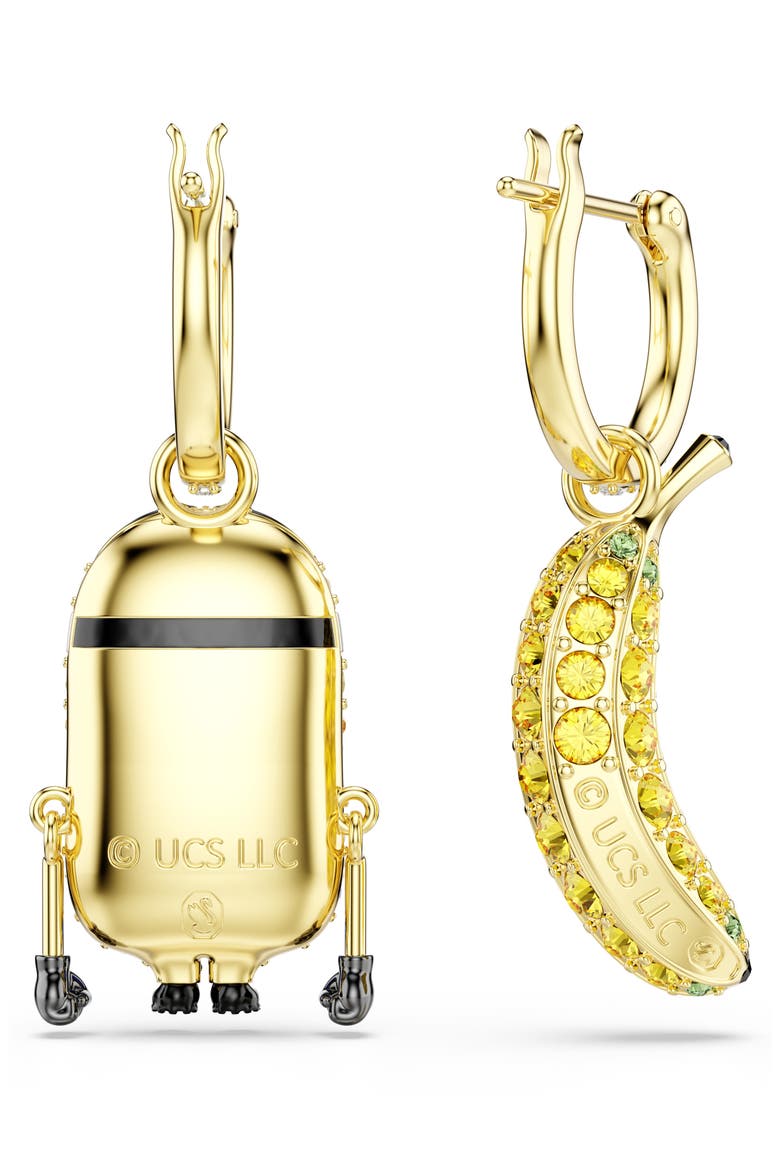 Minions® Stuart Banana Mismatched Crystal Hoop Earrings, Alternate, color, GOLD/ MULTI