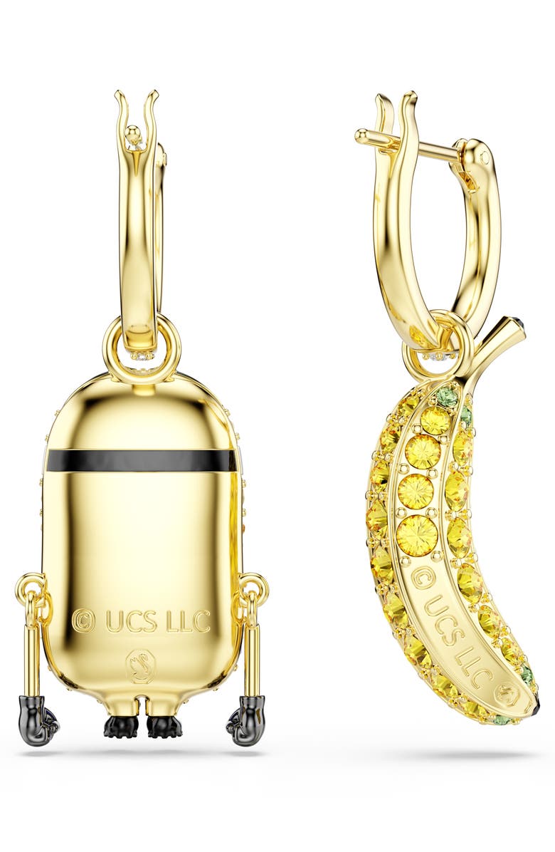 Swarovski Minions<sup>®</sup> Stuart Banana Mismatched Crystal Hoop Earrings, Alternate, color, Gold/ Multi