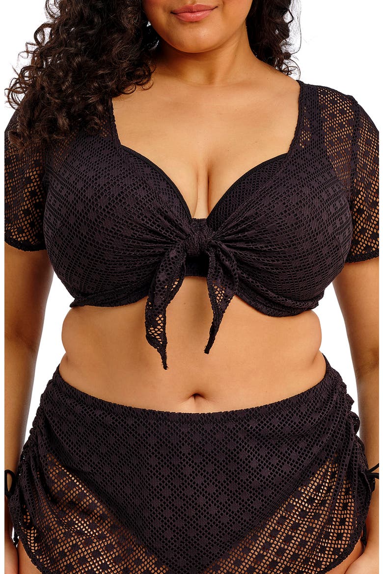 Bazarruto Tie Front Sheer Mesh Cover-Up Top, Alternate, color, BLACK