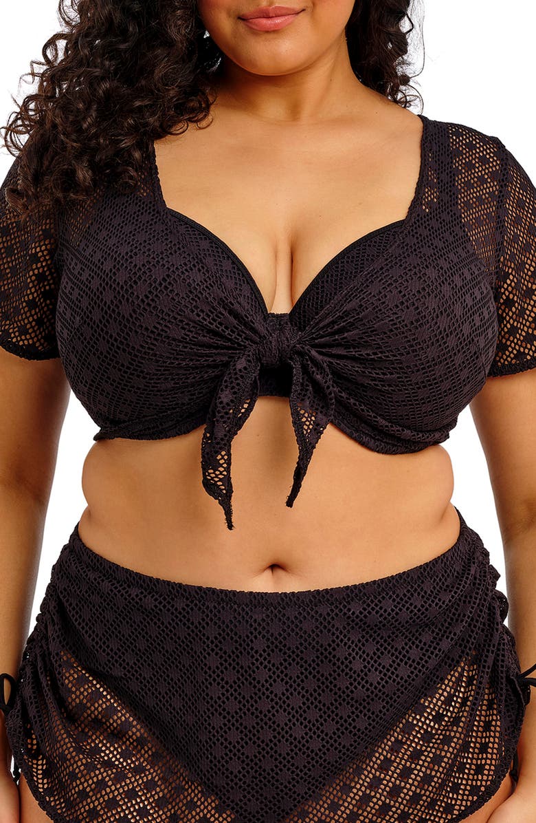 Elomi Bazarruto Tie Front Sheer Mesh Cover-Up Top, Alternate, color, 