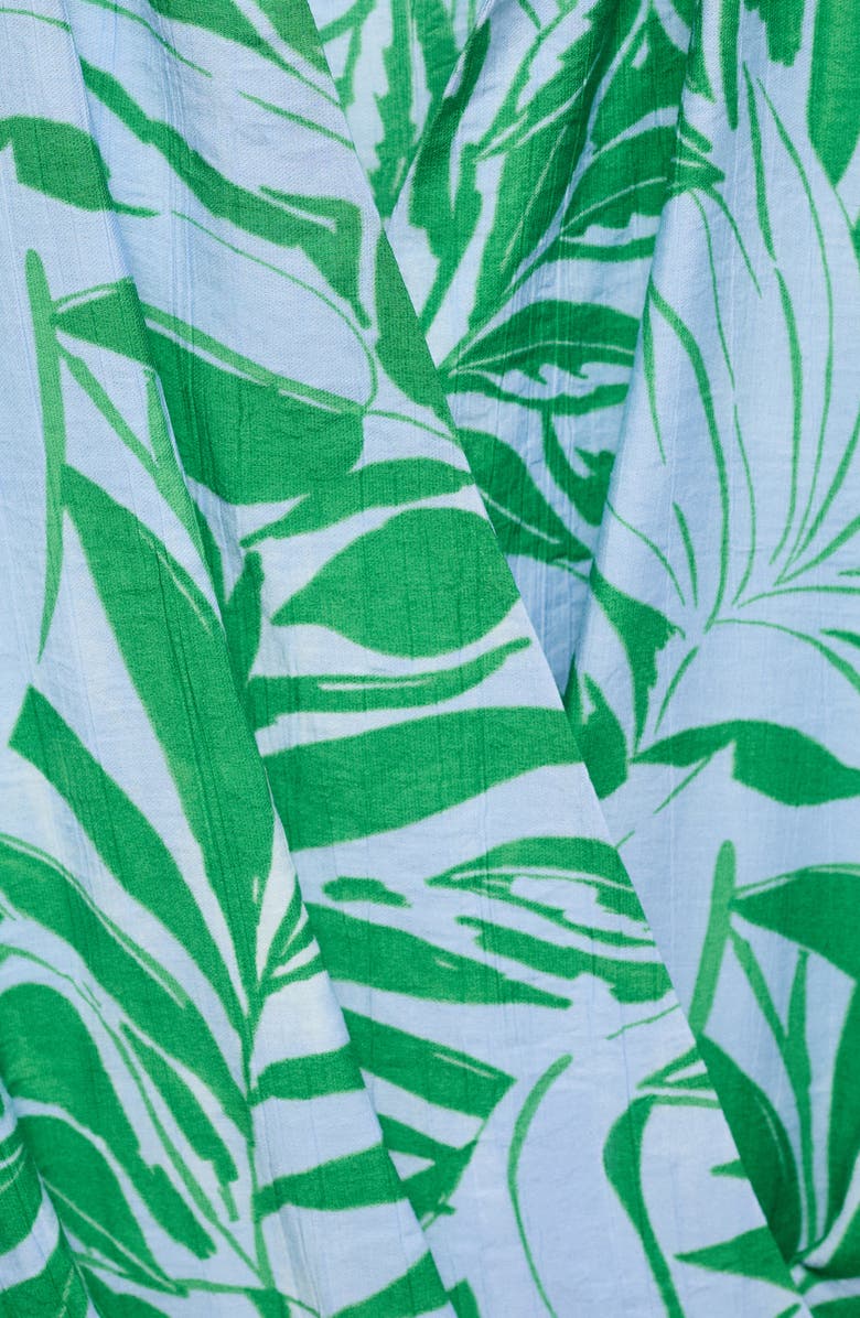 MANGO Palm Frond Faux Wrap Mini Shirtdress, Alternate, color, Blue