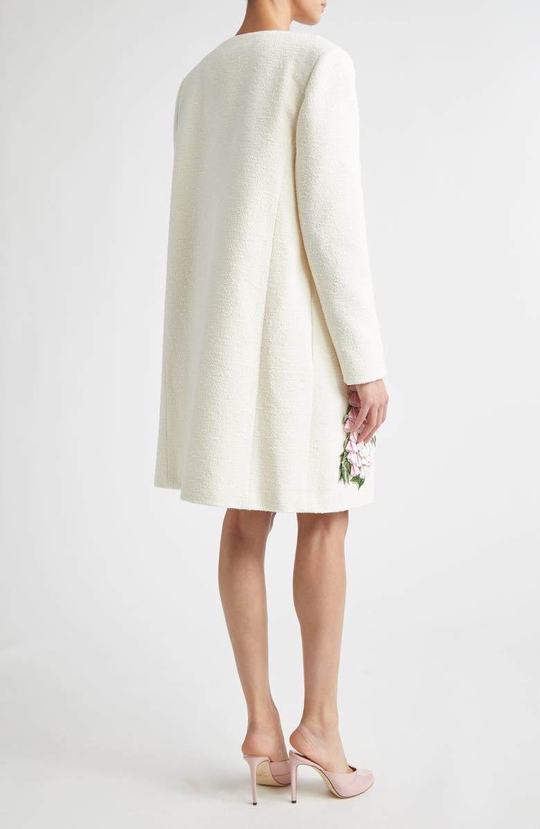 Oscar de la Renta Foxgloves Embroidered Cotton & Wool Blend Jacket, Alternate, color, Ivory