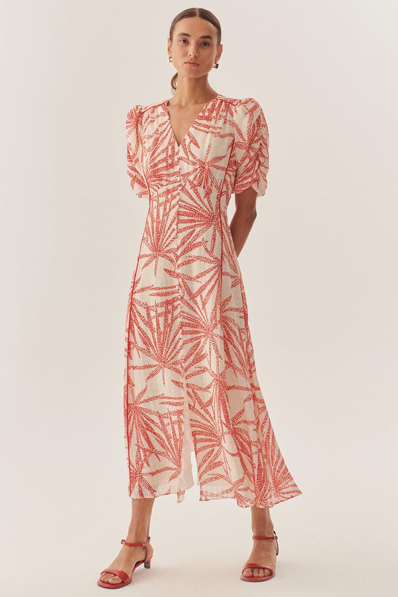 Adaline Midi Dress, Alternate, color, RED-BEIGE