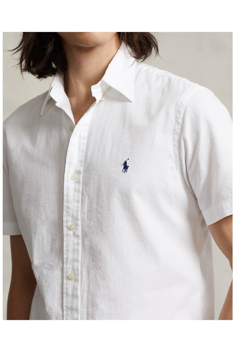 Classic Fit Cotton Seersucker Button-Down Shirt, Alternate, color, WHITE