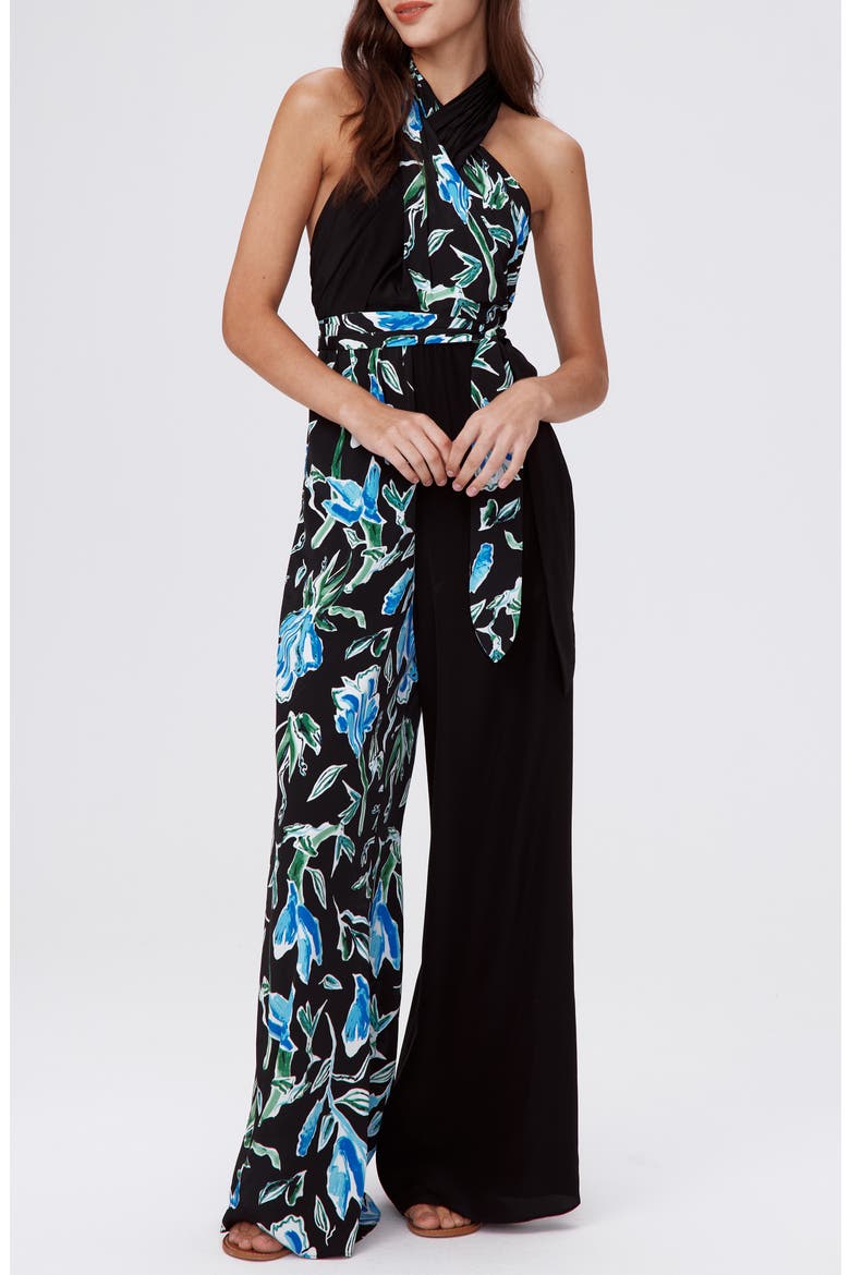 Cort Mixed Print Halter Jumpsuit, Main, color, TULIP FIELDS BLUE LG/BLK