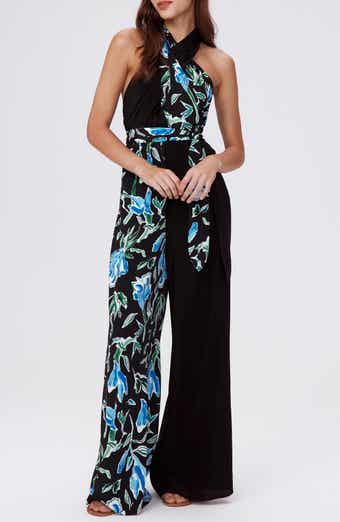DVF Cort Mixed Print Halter Jumpsuit