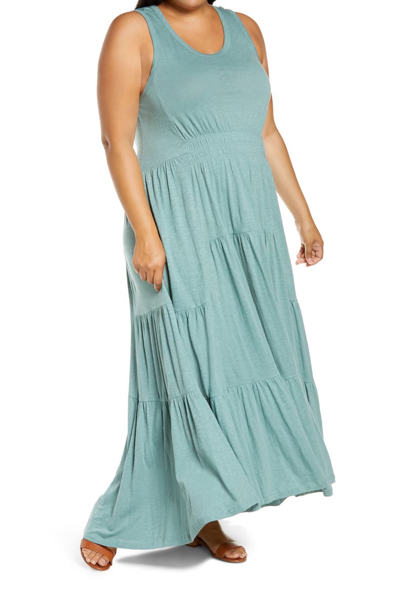 Tiered Smocked Waist Maxi Dress, Main, color, GREEN TRELLIS