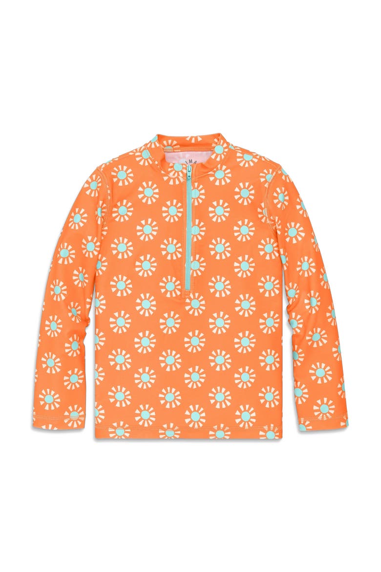 Kids Long Sleeve Half-Zip Rash Guard In Cutout Suns, Main, color, Cantaloupe Cutout Suns