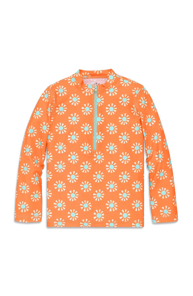 Primary Kids Long Sleeve Half-Zip Rash Guard In Cutout Suns, Main, color, Cantaloupe Cutout Suns