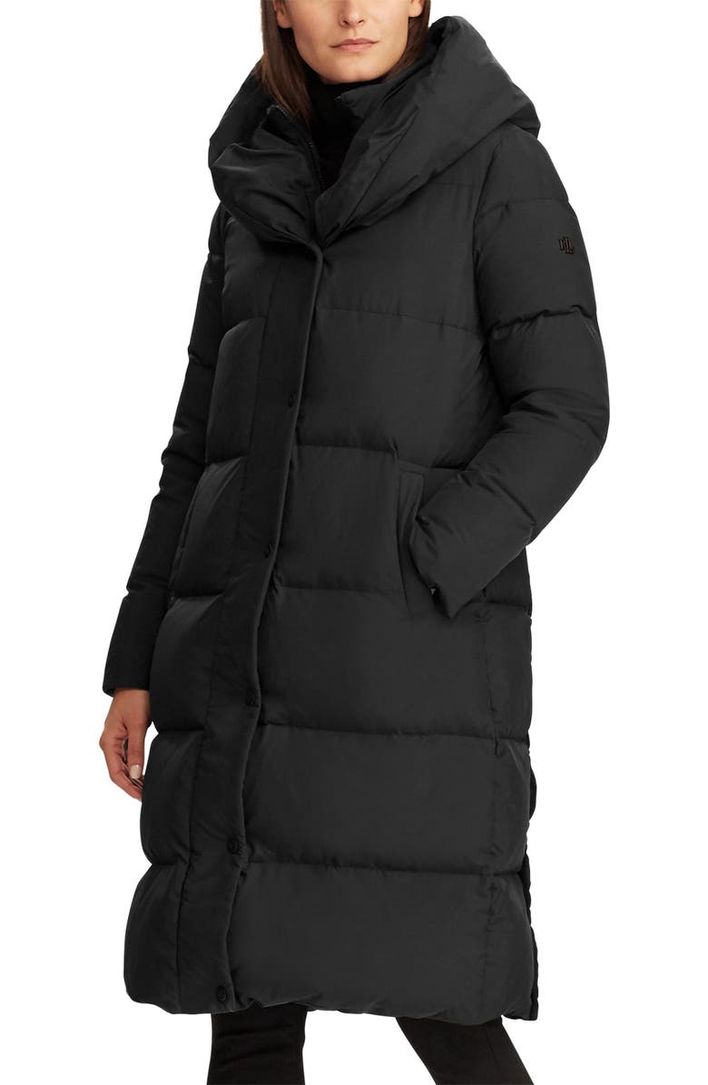 Lauren Ralph Lauren Pillow Collar Hooded Down & Feather Puffer Coat, Main, color,