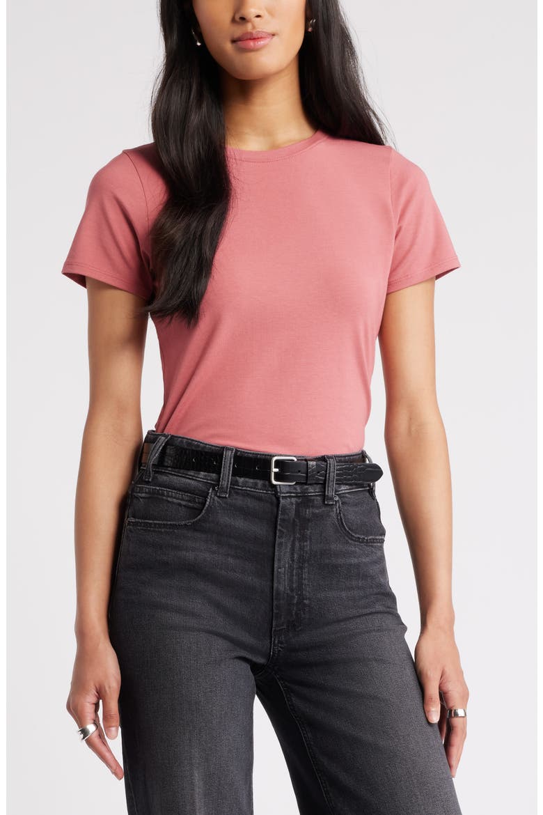 Pima Cotton Blend Crewneck T-Shirt, Main, color, PINK MAUVE