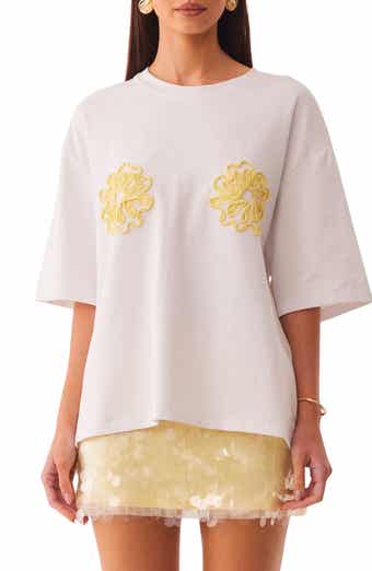Mai Tai Cord Embellished Floral Stretch Cotton T-Shirt
