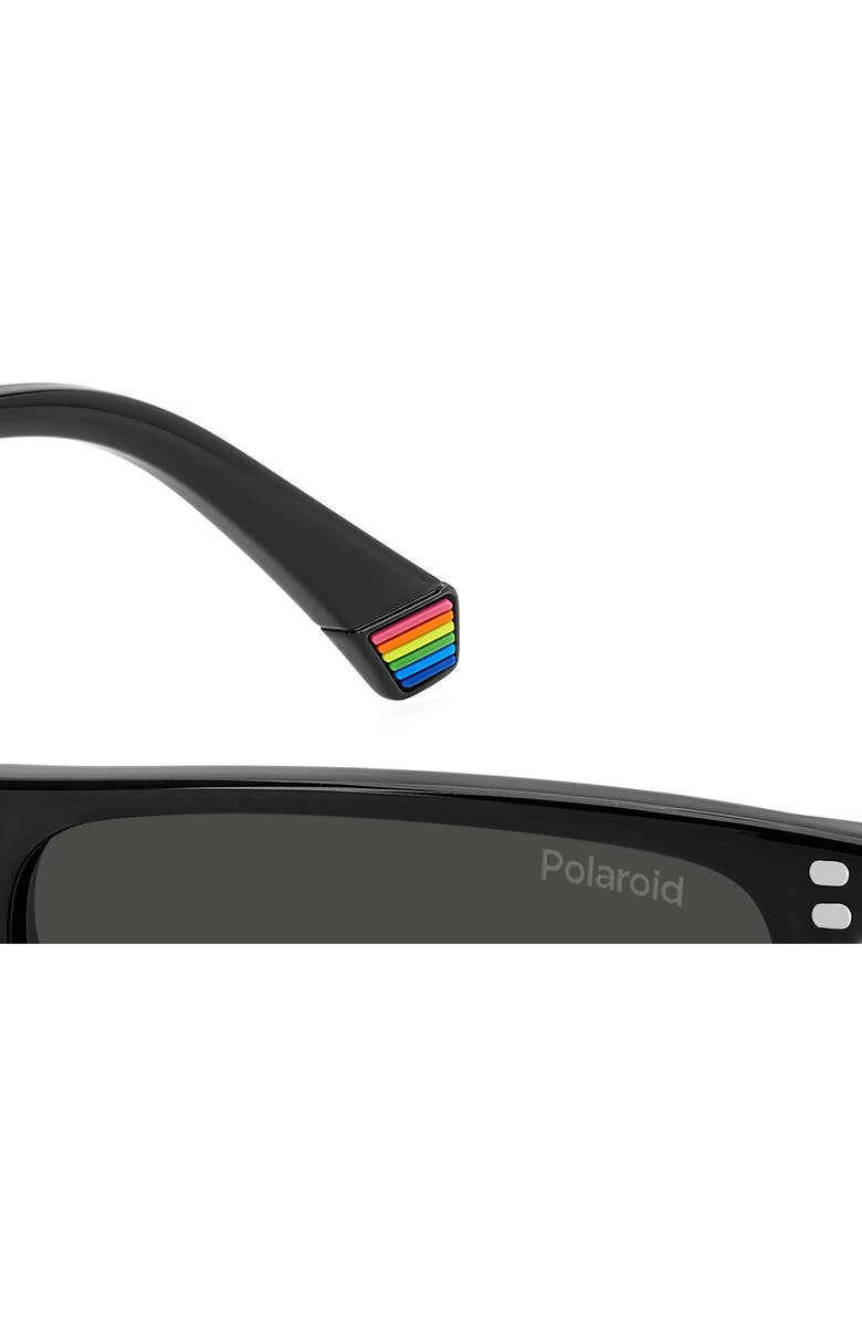 Polaroid 55mm Polarized Rectangular Sunglasses, Alternate, color, Black/ Grey Polar