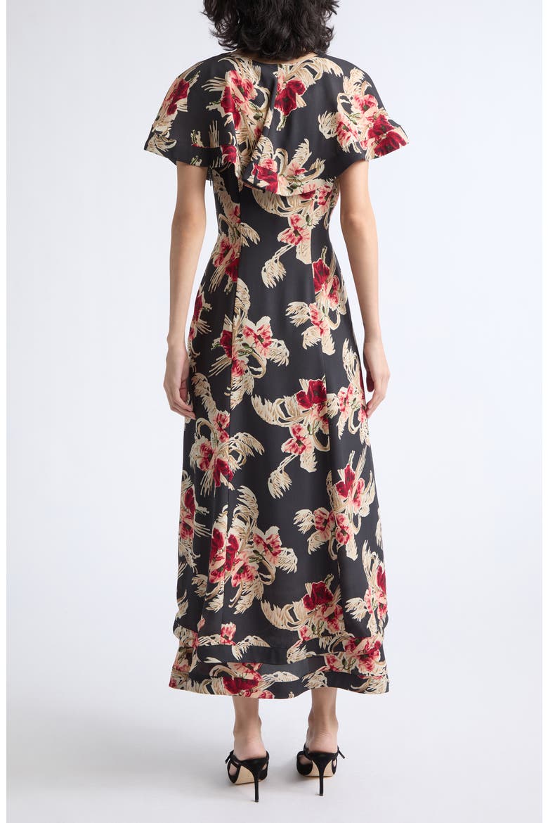 Antonetta Floral Tiered Midi Dress, Alternate, color, OBSIDIAN MULTI